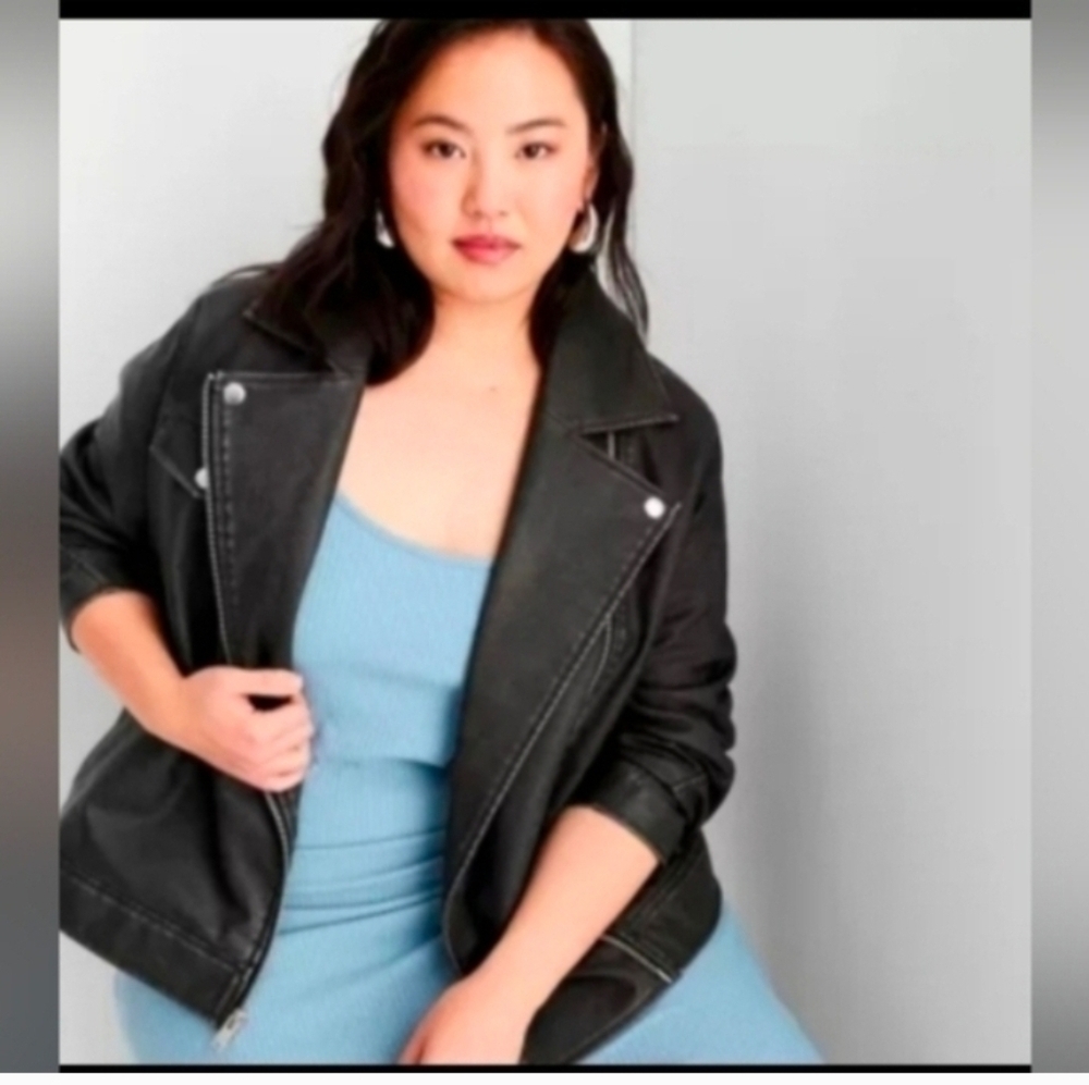 Universal Thread Women's Moto Jacket Faux Leather Faded Black